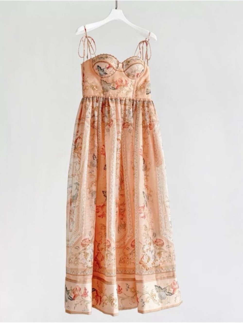 Zimmermann Peach Botanical Midi Dress